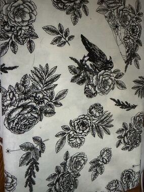 Crow Black and White Floral Printed Fabric
